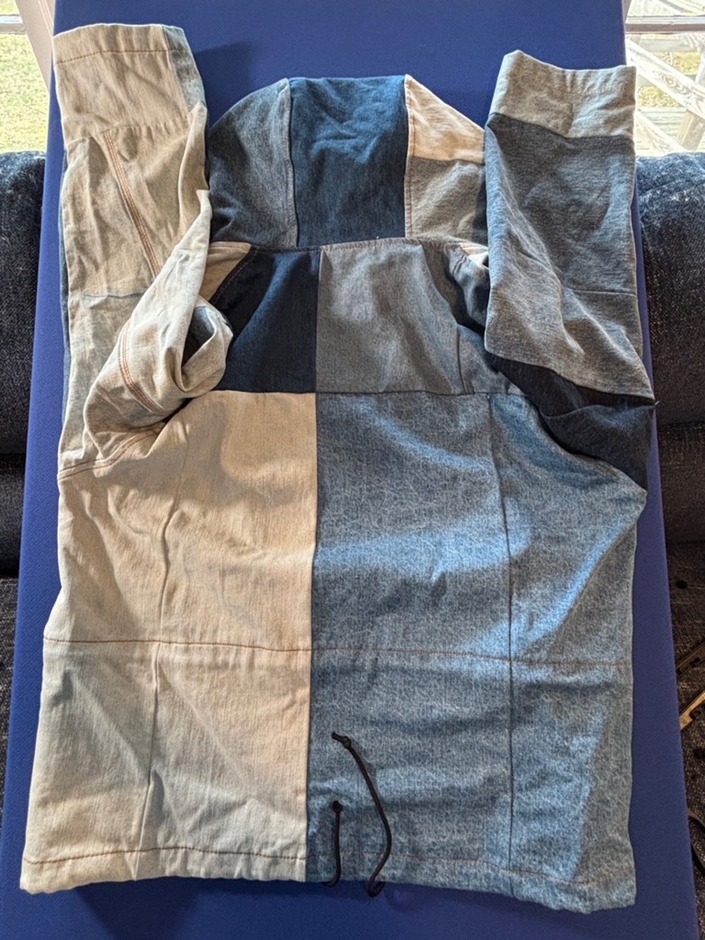 MNML Patchwork Denim Pullover Hoodie with Gunmetal hardware size XL - Picture 5 of 9